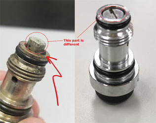 K-inflator cartridge differences. Original early design on the left. K-inflator cartridge differences. Original design on the left.